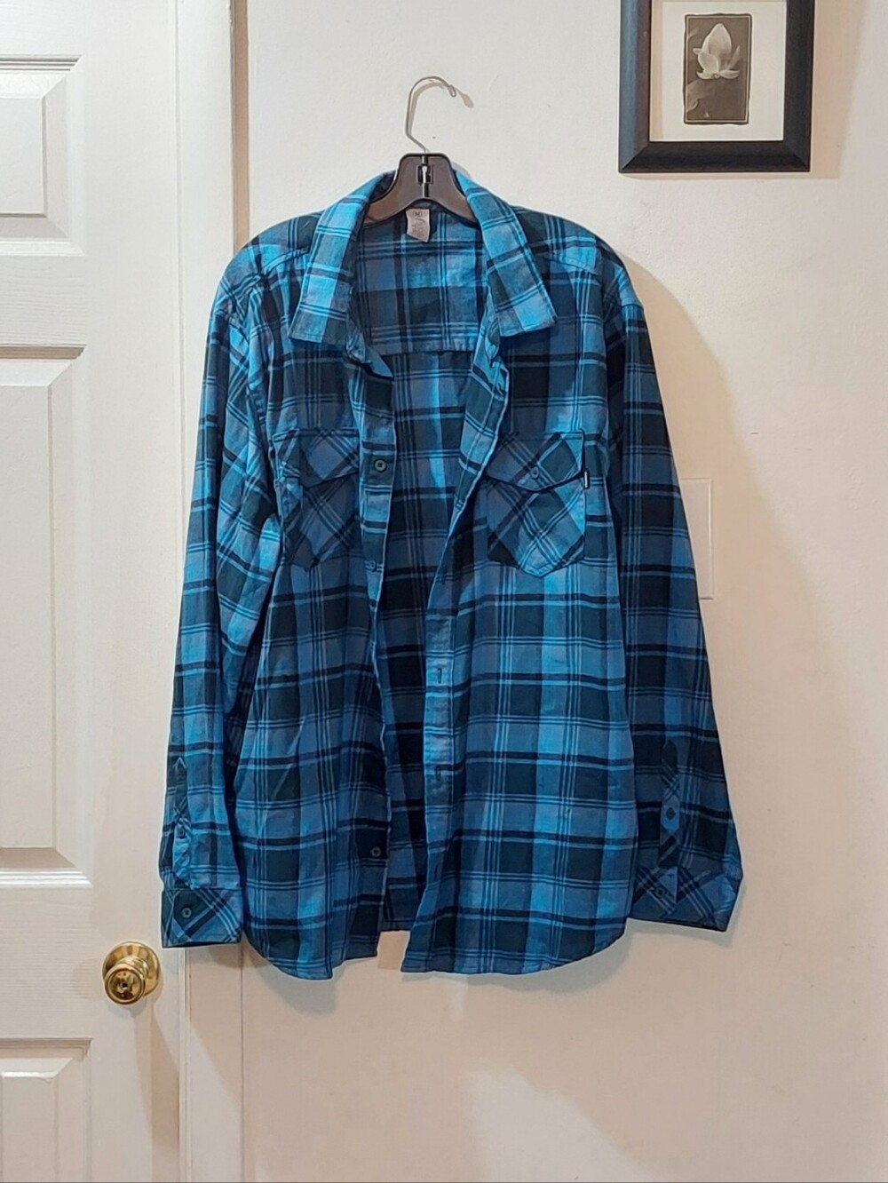 Hurley Blue Plaid Button Down Size XXL